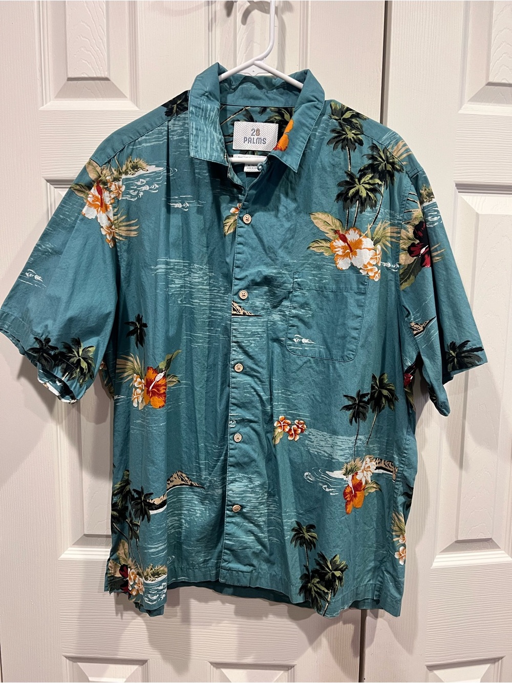 28 Palms brand Teal Floral Short-Sleeve Button-Down Shirt